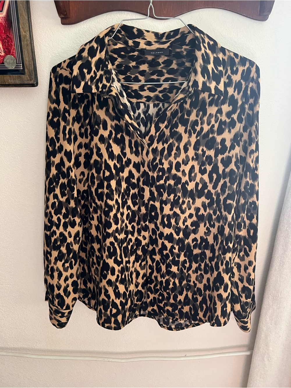 Halogen Leopard Print Button-Down Shirt - Black and Tan